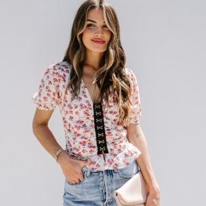 VICI Blouse Rose Eyelet Top. NWOT. Free people